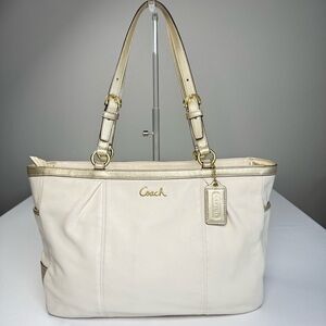 Coach Gallery Lurex Cream and‎ Gold Leather Tote Bag